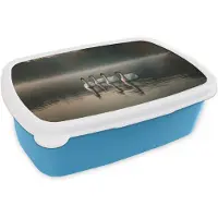 MuchoWow Broodtrommel Blauw - Lunchbox Zwanen - Wit - Water - Mist - Brooddoos 18x12x6 cm - Brood lunch box - Broodtrommels voor kinderen en volwassenen