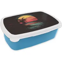 MuchoWow Broodtrommel Blauw - Lunchbox Strand - Minimalistisch - Zon - Oranje - Brooddoos 18x12x6 cm - Brood lunch box - Broodtrommels voor kinderen en volwassenen