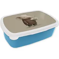 MuchoWow Broodtrommel Blauw - Lunchbox Olifant - Witte bloemen - Kindvriendelijk - Brooddoos 18x12x6 cm - Brood lunch box - Broodtrommels voor kinderen en volwassenen