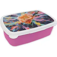 MuchoWow Broodtrommel Roze - Lunchbox Bloemexplosie - Felle spatten - Dynamisch - Brooddoos 18x12x6 cm - Brood lunch box - Broodtrommels voor kinderen en volwassenen