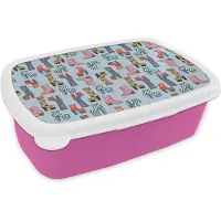 MuchoWow Broodtrommel Roze - Lunchbox Retro - Disco - Laarzen - Multi - Brooddoos 18x12x6 cm - Brood lunch box - Broodtrommels voor kinderen en volwassenen