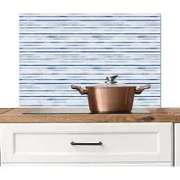 KitchenYeah Spatscherm keuken 90x60 cm - Kookplaat achterwand Nautisch - Chic - Strepen - Blauw - Wit - Muurbeschermer - Spatwand fornuis - Hoogwaardig aluminium