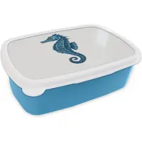 MuchoWow Broodtrommel Blauw - Lunchbox Zeepaardje - Staart - Blauw - Brooddoos 18x12x6 cm - Brood lunch box - Broodtrommels voor kinderen en volwassenen