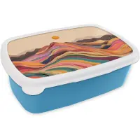 MuchoWow Broodtrommel Blauw - Lunchbox Zon - Kleurrijk landschap - Bergen - Brooddoos 18x12x6 cm - Brood lunch box - Broodtrommels voor kinderen en volwassenen