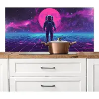 KitchenYeah Spatscherm keuken 120x60 cm - Kookplaat achterwand Astronaut - Maan - Roze - Sterrennevels - Muurbeschermer - Spatwand fornuis - Hoogwaardig aluminium