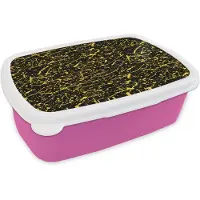 MuchoWow Broodtrommel Roze - Lunchbox Spat - Abstract - Waterverf - Stippen - Geel - Zwart - Brooddoos 18x12x6 cm - Brood lunch box - Broodtrommels voor kinderen en volwassenen