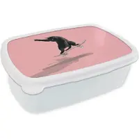 MuchoWow Broodtrommel Wit - Lunchbox Kat - Skateboard - Roze - Brooddoos 18x12x6 cm - Brood lunch box - Broodtrommels voor kinderen en volwassenen
