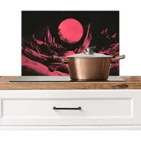 KitchenYeah Spatscherm keuken 60x40 cm - Kookplaat achterwand Maan - Felroze - Bergen - Rivier - Muurbeschermer - Spatwand fornuis - Hoogwaardig aluminium