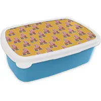 MuchoWow Broodtrommel Blauw - Lunchbox Retro - Disco - Rolschaatsen - Geel - Roze - Brooddoos 18x12x6 cm - Brood lunch box - Broodtrommels voor kinderen en volwassenen