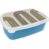 MuchoWow Broodtrommel Blauw - Lunchbox Boogvormen - Zwart - Strak - Brooddoos 18x12x6 cm - Brood lunch box - Broodtrommels voor kinderen en volwassenen