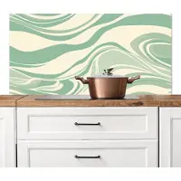 KitchenYeah Spatscherm keuken 120x60 cm - Kookplaat achterwand Organische lijnen - Mintgroen - Marmer print - Muurbeschermer - Spatwand fornuis - Hoogwaardig aluminium