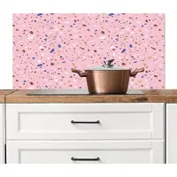 KitchenYeah Spatscherm keuken 100x50 cm - Kookplaat achterwand Terrazzo - Patroon - Kleurrijk - Roze - Muurbeschermer - Spatwand fornuis - Hoogwaardig aluminium