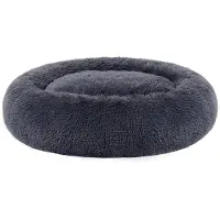Feandrea fluffy hondenbed, kattenbed, donutkussen, wasbaar, uitneembare middenvulling, lange pluche, 90 cm diameter, donkergrijs PGW041G02