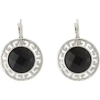 Behave - Oorbellen - Zilverkleur rond damesdesign - Zwarte steen - 3.5 cm
