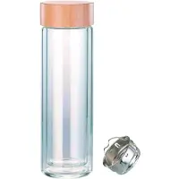 Alpina Glazen Drinkfles met Filter - Waterfles Dubbelwandig 450 ml - Drinkfles Bamboe Dop en Hoes - Theefles met Theefilter
