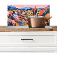 KitchenYeah Spatscherm keuken 60x30 cm - Kookplaat achterwand Witte bergtop - Modern - Kleurrijk - Muurbeschermer - Spatwand fornuis - Hoogwaardig aluminium