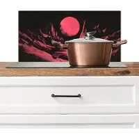 KitchenYeah Spatscherm keuken 70x30 cm - Kookplaat achterwand Maan - Felroze - Bergen - Rivier - Muurbeschermer - Spatwand fornuis - Hoogwaardig aluminium