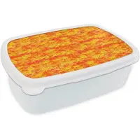 MuchoWow Broodtrommel Wit - Lunchbox Vloeiend - Olie - Verf - Texturen - Oranje - Geel - Brooddoos 18x12x6 cm - Brood lunch box - Broodtrommels voor kinderen en volwassenen