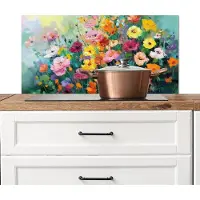 KitchenYeah Spatscherm keuken 80x40 cm - Kookplaat achterwand Bloemen explosie - Heldere kleuren - Vrolijk - Muurbeschermer - Spatwand fornuis - Hoogwaardig aluminium