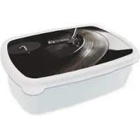 MuchoWow Broodtrommel Wit - Lunchbox Close-up - Vinylplaat - Platenspeler - Zwart - Brooddoos 18x12x6 cm - Brood lunch box - Broodtrommels voor kinderen en volwassenen