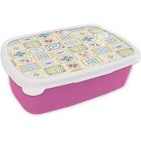 MuchoWow Broodtrommel Roze - Lunchbox Italiaans - Zee - Sfeer - Mozaïek - Vis - Multi - Brooddoos 18x12x6 cm - Brood lunch box - Broodtrommels voor kinderen en volwassenen