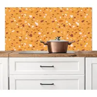 KitchenYeah Spatscherm keuken 120x60 cm - Kookplaat achterwand Terrazzo - Patroon - Okergeel - Muurbeschermer - Spatwand fornuis - Hoogwaardig aluminium