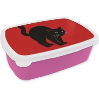 MuchoWow Broodtrommel Roze - Lunchbox Kat - Zwart - Staart - Brooddoos 18x12x6 cm - Brood lunch box - Broodtrommels voor kinderen en volwassenen