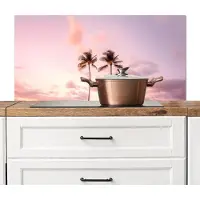 KitchenYeah Spatscherm keuken 100x50 cm - Kookplaat achterwand Palmbomen - Paars - Wolken - Lucht - Muurbeschermer - Spatwand fornuis - Hoogwaardig aluminium