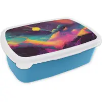 MuchoWow Broodtrommel Blauw - Lunchbox Sterren - Bergen - Kleurrijk - Brooddoos 18x12x6 cm - Brood lunch box - Broodtrommels voor kinderen en volwassenen