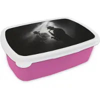 MuchoWow Broodtrommel Roze - Lunchbox Saxofonisten - Hoeden - Rook - Licht - Brooddoos 18x12x6 cm - Brood lunch box - Broodtrommels voor kinderen en volwassenen