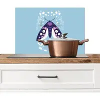 KitchenYeah Spatscherm keuken 60x40 cm - Kookplaat achterwand Bladeren - Wit - Vlinder - Insect - Muurbeschermer - Spatwand fornuis - Hoogwaardig aluminium