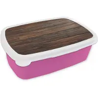 MuchoWow Broodtrommel Roze - Lunchbox Houten plankpatroon - Warmte - Natuurlijk - Brooddoos 18x12x6 cm - Brood lunch box - Broodtrommels voor kinderen en volwassenen
