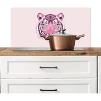 KitchenYeah Spatscherm keuken 90x45 cm - Kookplaat achterwand Tijger - Glitterzonnebril - Roze - Muurbeschermer - Spatwand fornuis - Hoogwaardig aluminium