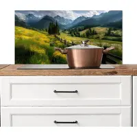 KitchenYeah Spatscherm keuken 90x45 cm - Kookplaat achterwand Veld - Hek - Bergen - Bloemen - Muurbeschermer - Spatwand fornuis - Hoogwaardig aluminium