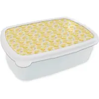 MuchoWow Broodtrommel Wit - Lunchbox Frans - Citroen - Strepen - Geel - Groen - Brooddoos 18x12x6 cm - Brood lunch box - Broodtrommels voor kinderen en volwassenen