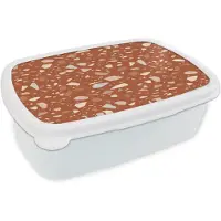 MuchoWow Broodtrommel Wit - Lunchbox Terrazzo - Patroon - Klei - Brooddoos 18x12x6 cm - Brood lunch box - Broodtrommels voor kinderen en volwassenen
