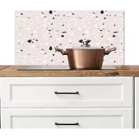 KitchenYeah Spatscherm keuken 80x40 cm - Kookplaat achterwand Terrazzo - Patroon - Zacht - Zwart - Wit - Muurbeschermer - Spatwand fornuis - Hoogwaardig aluminium