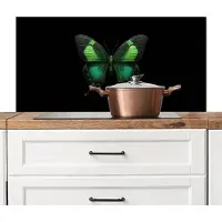 KitchenYeah Spatscherm keuken 100x50 cm - Kookplaat achterwand Vlinder - Groen - Opvallend - Muurbeschermer - Spatwand fornuis - Hoogwaardig aluminium