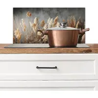 KitchenYeah Spatscherm keuken 60x30 cm - Kookplaat achterwand Gedroogde Veldbloemen - Grijs - Beton print - Muurbeschermer - Spatwand fornuis - Hoogwaardig aluminium