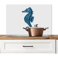 KitchenYeah Spatscherm keuken 80x55 cm - Kookplaat achterwand Zeepaardje - Staart - Blauw - Muurbeschermer - Spatwand fornuis - Hoogwaardig aluminium