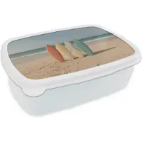 MuchoWow Broodtrommel Wit - Lunchbox Strand - Surfbord - Pastel - Brooddoos 18x12x6 cm - Brood lunch box - Broodtrommels voor kinderen en volwassenen