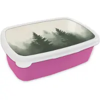 MuchoWow Broodtrommel Roze - Lunchbox Sparren - Bomen - Groen - Beige - Brooddoos 18x12x6 cm - Brood lunch box - Broodtrommels voor kinderen en volwassenen