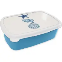 MuchoWow Broodtrommel Blauw - Lunchbox Zeester - Schelpen - Blauw - Brooddoos 18x12x6 cm - Brood lunch box - Broodtrommels voor kinderen en volwassenen