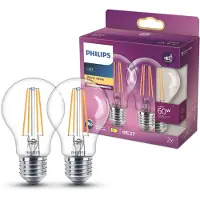 Philips LED lamp E27 | Peer A60 | Filament | Helder | 2700K | 5.9W (60W) | 2 stuks