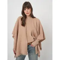 REPEAT cashmere Tweed poncho van cashmere met franjes - Camel - Heren -