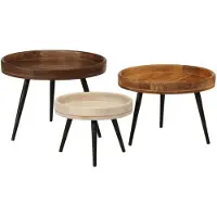 vidaXL Salontafels 3 st rond massief mangohout