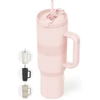 Onyx Drinkfles met Rietje 1 Liter - Waterfles voor Kinderen & Volwassenen - Thermosbeker RVS Travel Mug - Motiverende Drinkbus - Drinkbeker voor School - Candy Pink