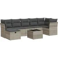 vidaXL 8-delige Loungeset met kussens poly rattan grijs