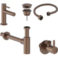 May Fonteinkraan Combiset+ Stilo S Model Fonteinkraan, Designplug Always Open, Designsifon & Hoekstopkraan Geborsteld Mat Koper PVD