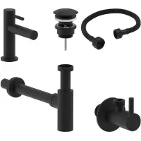 May Fonteinkraan Combiset+ Stilo S Model Fonteinkraan, Designplug Always Open, Designsifon & Hoekstopkraan Mat Zwart PED